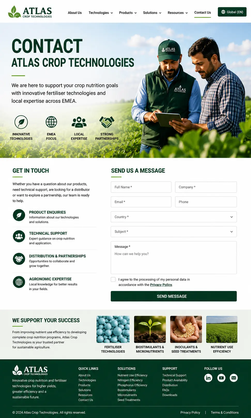 Contact Atlas Crop Technologies for crop nutrition, technical, commercial and distribution enquiries